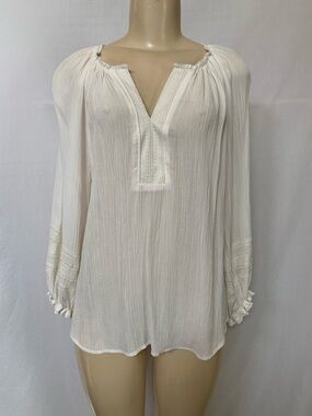 DEMOCRACY Women Cream Peasant Blouse Lightweight Long-Sleeve Size Medium